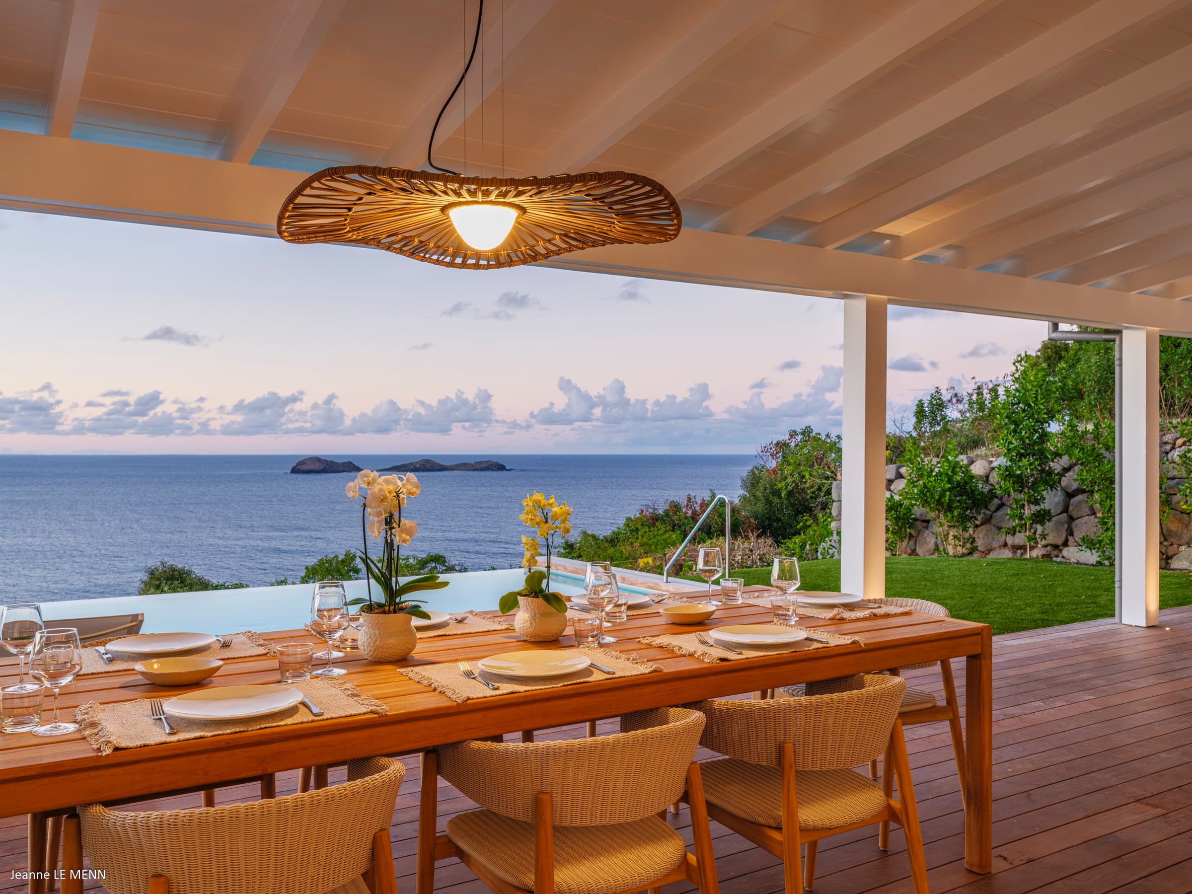 Evening ambiance at the outdoor dining terrace